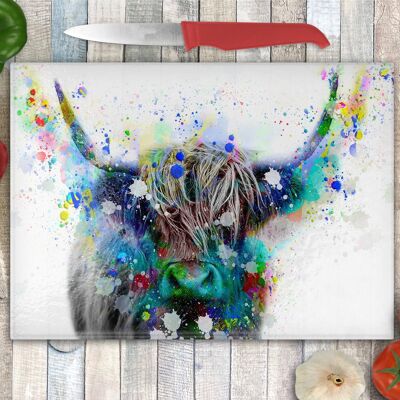 Highland Cow Glass Chopping Board, Worktop Saver, Colourful Coo's, Scotland, Scottish Gift, Highland Cow Gift