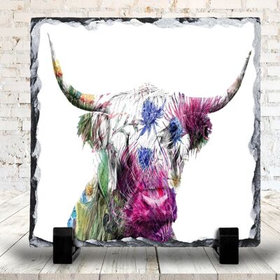 Highland Cow Silhouette Rock Photo Slate, Pizarra decorativa, Pan Stand, Trivet, Worktop Saver, Regalo escocés, Hecho en Escocia