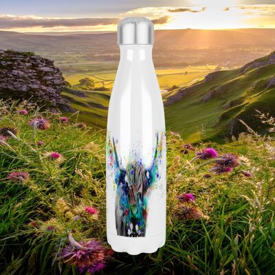 Highland Cow Thermoisolierte 500 ml Trinkflasche in Bowling-Pin-Form, hergestellt in Schottland, Highland Cow Geschenk, Highland Cow Lovers, schottisches Geschenk