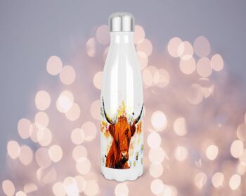 Bouteille de boissons en forme de goupille de bowling à isolation thermique de vache Highland de 500 ml, fabriquée en Écosse, cadeau de vache Highland, amateurs de vache Highland, cadeau écossais 1