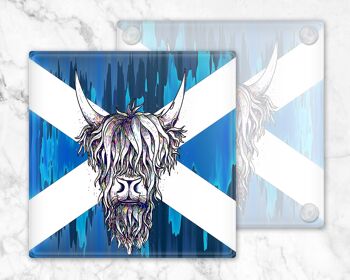 Highland Cow Saltire Glass Coaster, Porte-boissons, Colorful Coo's, Ecosse, Cadeau écossais, Cadeau de vache Highland 1