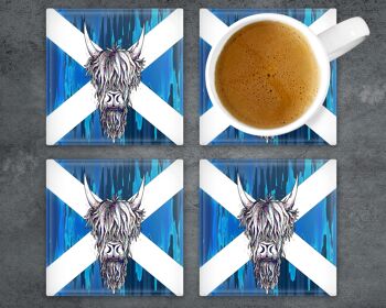 Highland Cow Saltire Glass Coaster, Porte-boissons, Colorful Coo's, Ecosse, Cadeau écossais, Cadeau de vache Highland 2