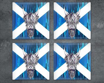 Highland Cow Saltire Glass Coaster, Porte-boissons, Colorful Coo's, Ecosse, Cadeau écossais, Cadeau de vache Highland 3