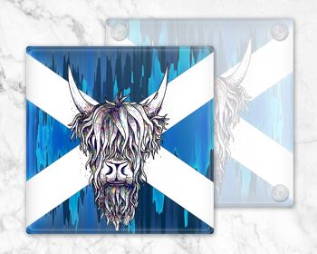 Highland Cow Saltire Glass Coaster, Porte-boissons, Colorful Coo's, Ecosse, Cadeau écossais, Cadeau de vache Highland 4