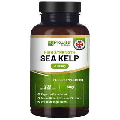 Sea Kelp 2000mg 200 Comprimidos Veganos | Fuente natural de yodo | Ingredientes de primera calidad | Fabricado con orgullo en el Reino Unido por Prowise.