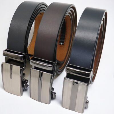 Ceintures automatiques - ceinture sans trous - ceinture homme - 3 pièces - noir, marron et bleu