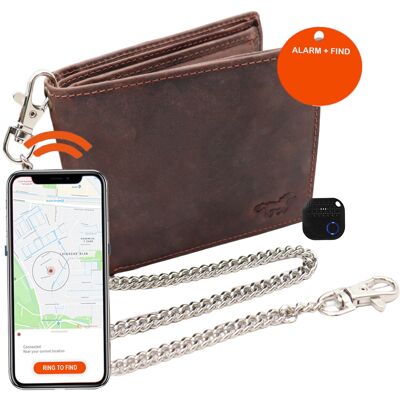 Ampio portafoglio Uomo con Tracker - Portafoglio con catena - tracker bluetooth e catena