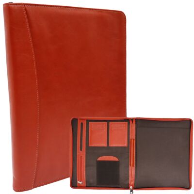 Safekeepers Conference folder - A4 - Writing case Leather - leather writing case a4 with zipper - Orange Brown