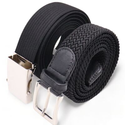 Cinturón elástico de salvaguardias - Cinturón elástico - Cinturón trenzado negro y táctico - Cinturón de acoplamiento - 2 piezas - Negro