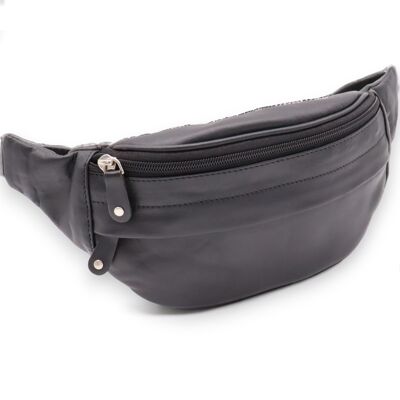 Grand sac banane en cuir - Sac pochette - cuir - noir