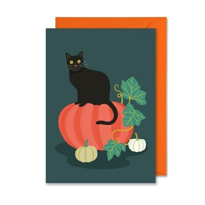 Carte A6 Citrouille Chat Noir