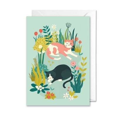 Sleepy Garden Cats A6 Card