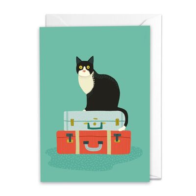 Katze auf einem Koffer A6 Karte