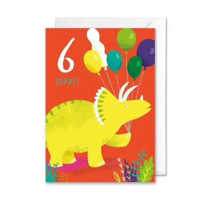 Carte d'anniversaire de dinosaure du 6e anniversaire