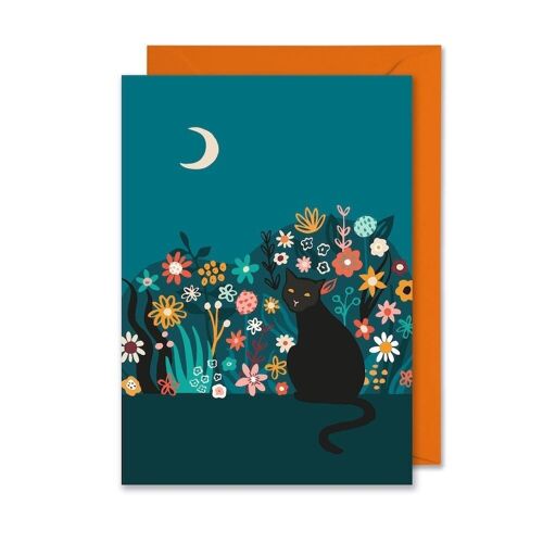 Cat in the Midnight Garden Card