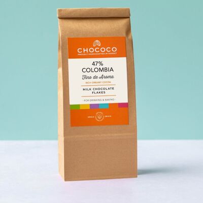 1 kg de flocons de chocolat chaud au lait 47% origine Colombie