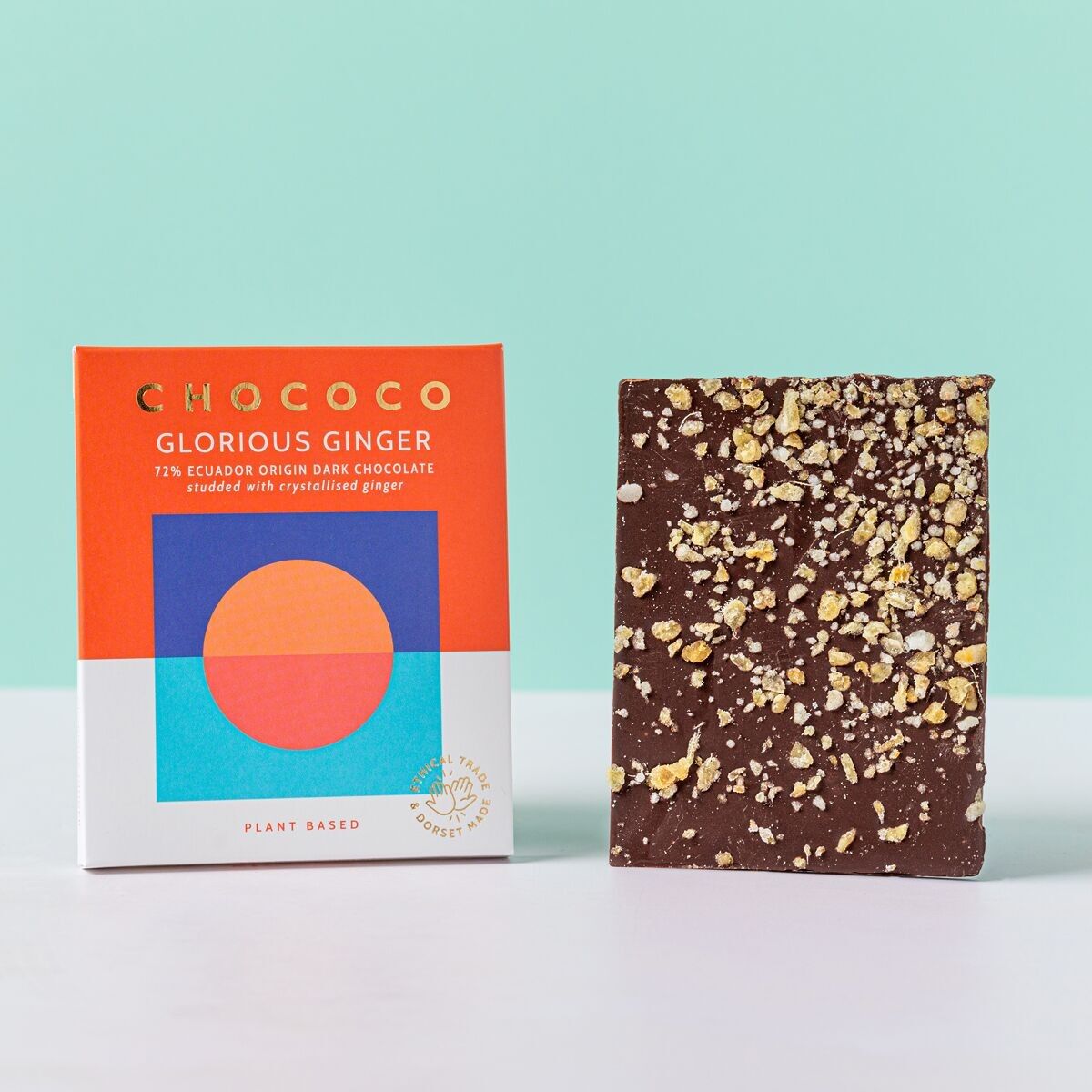 72% Ecuador Chocolate Bar studded with ginger