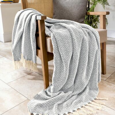 Audley Cotton Chevron Herringbone Throw – 100 % Baumwolle