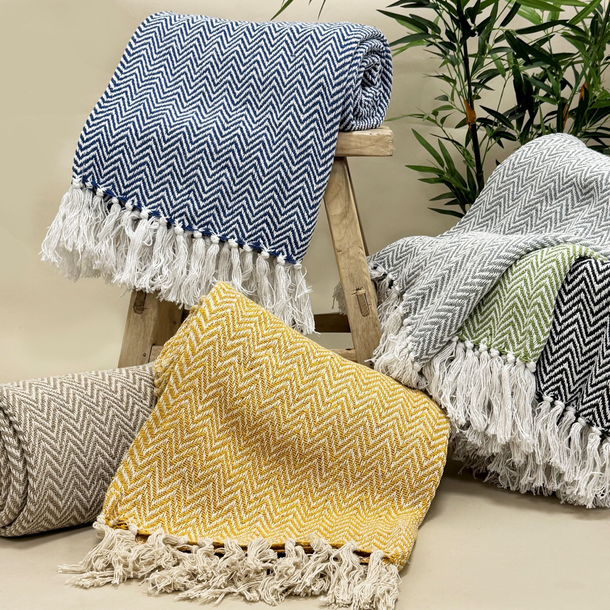 Audley Cotton Chevron Herringbone Sofa Throw Blanket - 100% Cotton