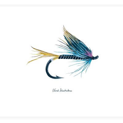 Poster di pesca a mosca, dipinto in acrilico