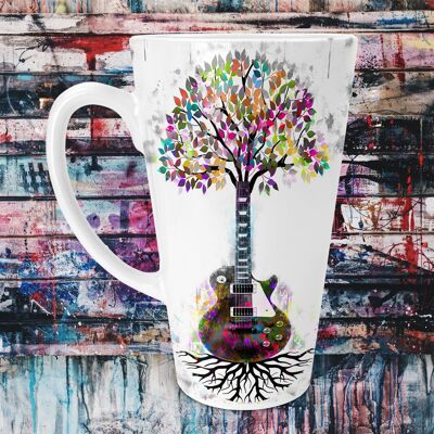 Guitarra Árbol de la vida 17 oz Flaco Latte Taza, Regalo de guitarra, Taza de café con leche de guitarra, Regalo de árbol de la vida, Taza de café con leche