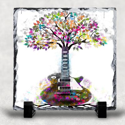 Azulejo de pizarra decorativo de árbol de la vida de guitarra, pizarra de fotos, soporte de bandeja, protector de encimera, salvamanteles, foto de pizarra, regalo escocés, regalo de guitarra, árbol de la vida