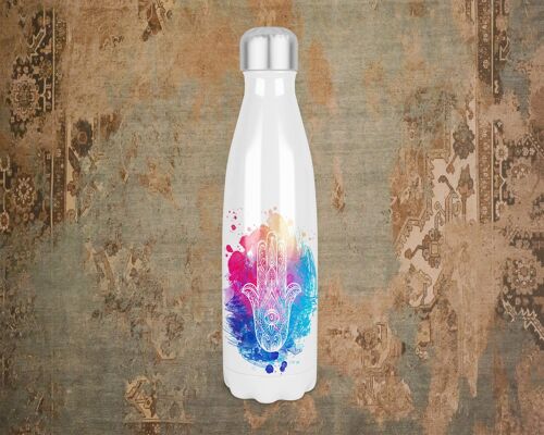 Hand Of Hamsa 500ml Bowling Pin Shape Thermal Insulated Drinks Bottle, Hand of Hamsa Gift, Hand Of Hamsa Bottle, Hippy Vibes