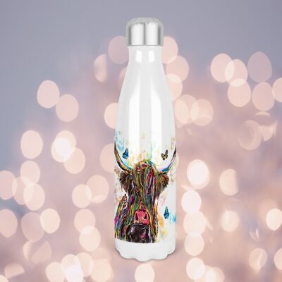 Highland Cow  & Butterflies Thermal Insulated 500ml Bowling Pin Shape Drinks Bottle, Made In Scotland, Highland Cow Gift, Highland Cow Lovers,Scottish Gift