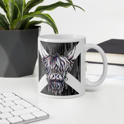 Monochrome Saltire Abstract Highland Cow Ceramic Mug