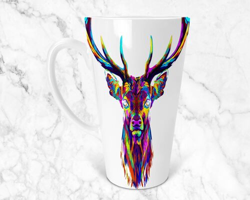 Rainbow Coloured Stag Watercolour Ceramic 17oz Skinny  Latte Mug, Stag Latte Mug, Stag Lovers Mug, Stag Lovers Gift, Skinny Latte Mug