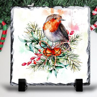 Azulejo de pizarra decorativo Robin Red Breast, foto de pizarra, petirrojos, azulejo de pizarra decorativo, decoración de Navidad, regalo de Navidad, hecho a mano, petirrojos