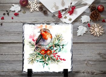 Tuile d'ardoise décorative de poitrine rouge de Robin, photo d'ardoise, Robins, tuile décorative d'ardoise, décor de Noel, cadeau de Noel, fait main, Robins 2