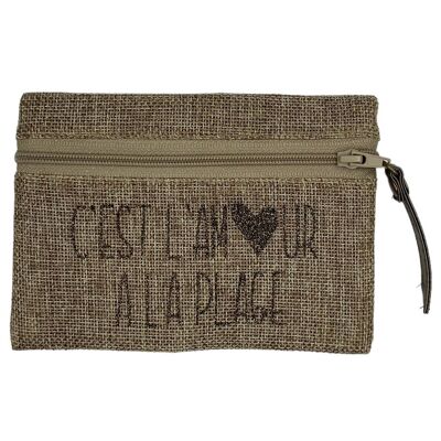 Pouch S, "It's love at the beach", shimmering jute