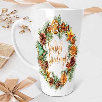 Seasons Greetings - Taza de café con leche flaca de 17 oz, taza de Navidad, regalo de Navidad