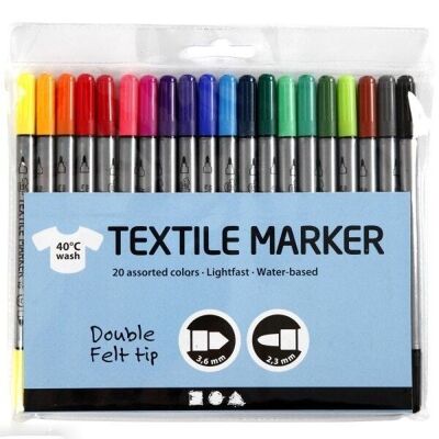 Marcadores textiles doble punta - Multicolor - 20 uds
