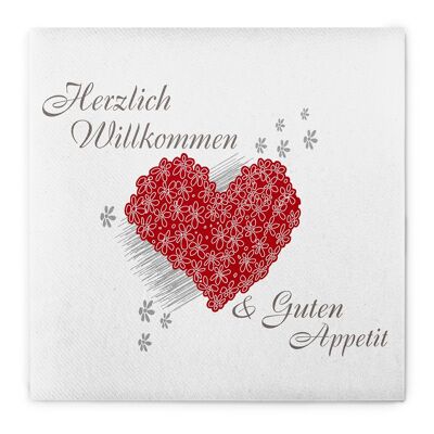 Serviette Herzlich Willkommen in Rot aus Linclass® Airlaid 40 x 40 cm, 50 Stück