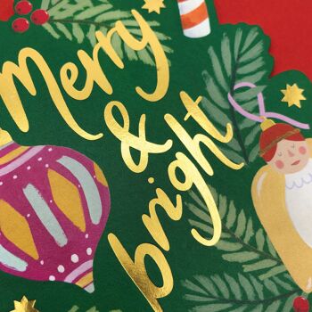 Carte de Noël de décorations d'arbre de Noël 'Merry & Bright' 2