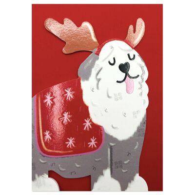 Festive Old English Sheepdog Christmas Card