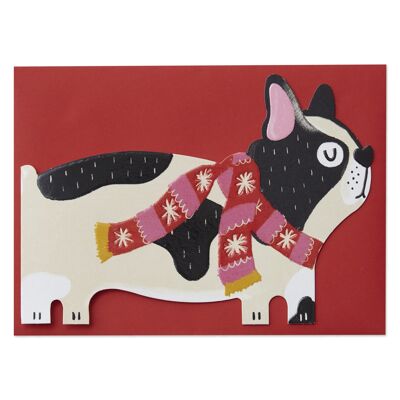 Französische Bulldogge mit festlicher Schalkarte