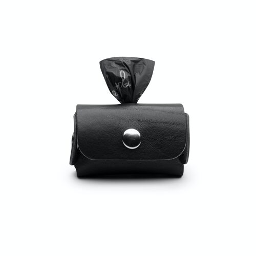 Poop Bag Dispenser Leather Black Silver Button