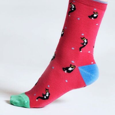 Serafina Cat Bamboo Socks - Radish Pink