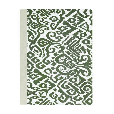 Grünes Ethno-Notizbuch im A4-Format mit Nähten