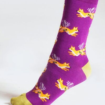 Bess Fox Bamboo Socks - Magenta Pink