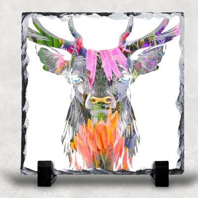 Stag Head Silhouette Decorative Slate/Pan Stand,  Stag Gift, Scottish Gift, Highland Stags, Colourful Stags
