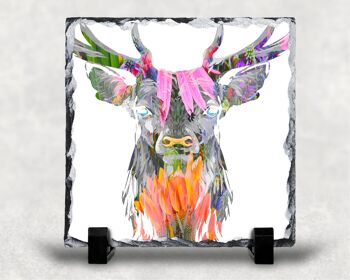 Stag Head Silhouette Décoratif Ardoise/Pan Stand, Stag Gift, Scottish Gift, Highland Stags, Colorful Stags 1