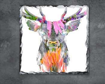 Stag Head Silhouette Décoratif Ardoise/Pan Stand, Stag Gift, Scottish Gift, Highland Stags, Colorful Stags 2