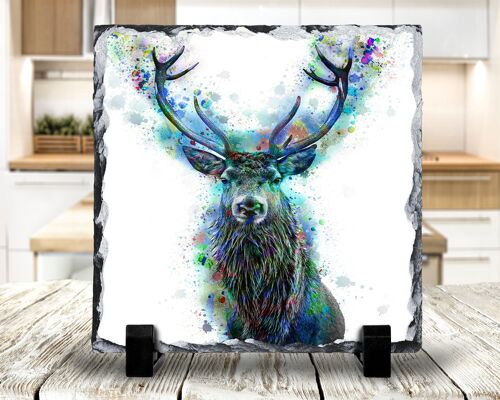 Stag Luminosity Effect Decorative Slate/Pan Stand,  Stag Gift, Scottish Gift, Highland Stags, Colourful Stags
