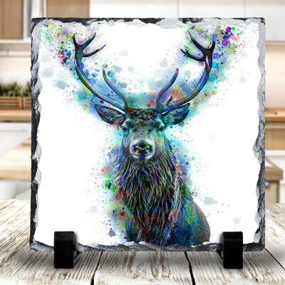 Ciervo efecto de luminosidad pizarra decorativa/soporte de sartén, regalo de ciervo, regalo escocés, ciervos de las tierras altas, ciervos coloridos
