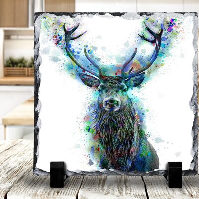 Stag Luminosity Effect Decorativo Slate/Pan Stand, Stag Gift, Scottish Gift, Highland Stags, Colorful Stags