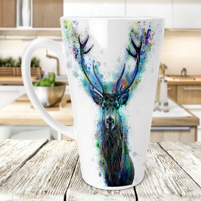 Ciervo acuarela cerámica 17 oz taza de café con leche flaco, taza de café con leche de ciervo, taza de amantes del ciervo, regalo de los amantes del ciervo, taza de café con leche flaco